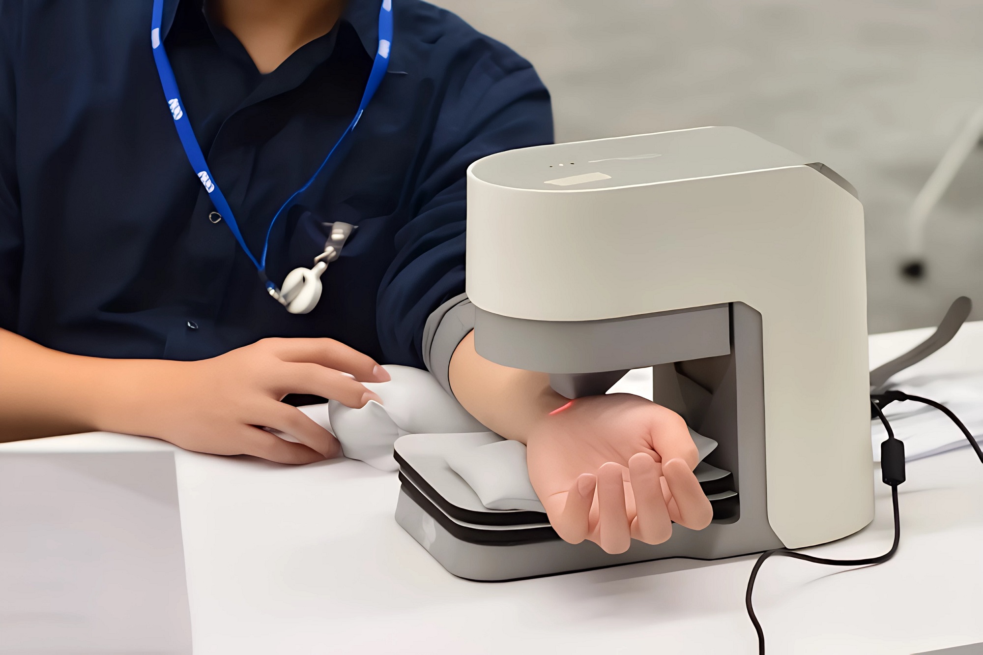 友達耘康中醫數位化檢測解決方案之脈象檢測系統採用高靈敏多點式壓力感測器，可真實還原「寸、關、尺」三部脈象量測結果